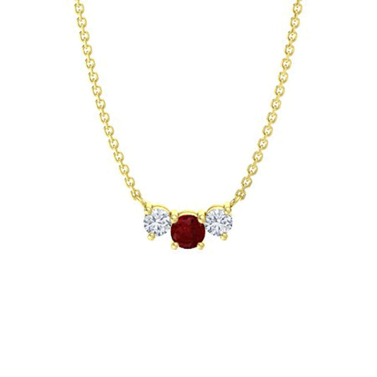 atjewels 14k Yellow Gold Over .925 Sterling Silver Rund Cut Red Ruby & White Cubic Zircon Three Stone Pendant MOTHER'S DAY SPECIAL OFFER - atjewels.in