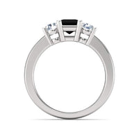 atjewels White Gold Plated On 925 Silver Princess Black and Round White CZ Three Stone Engagement Ring MOTHER'S DAY SPECIAL OFFER - atjewels.in