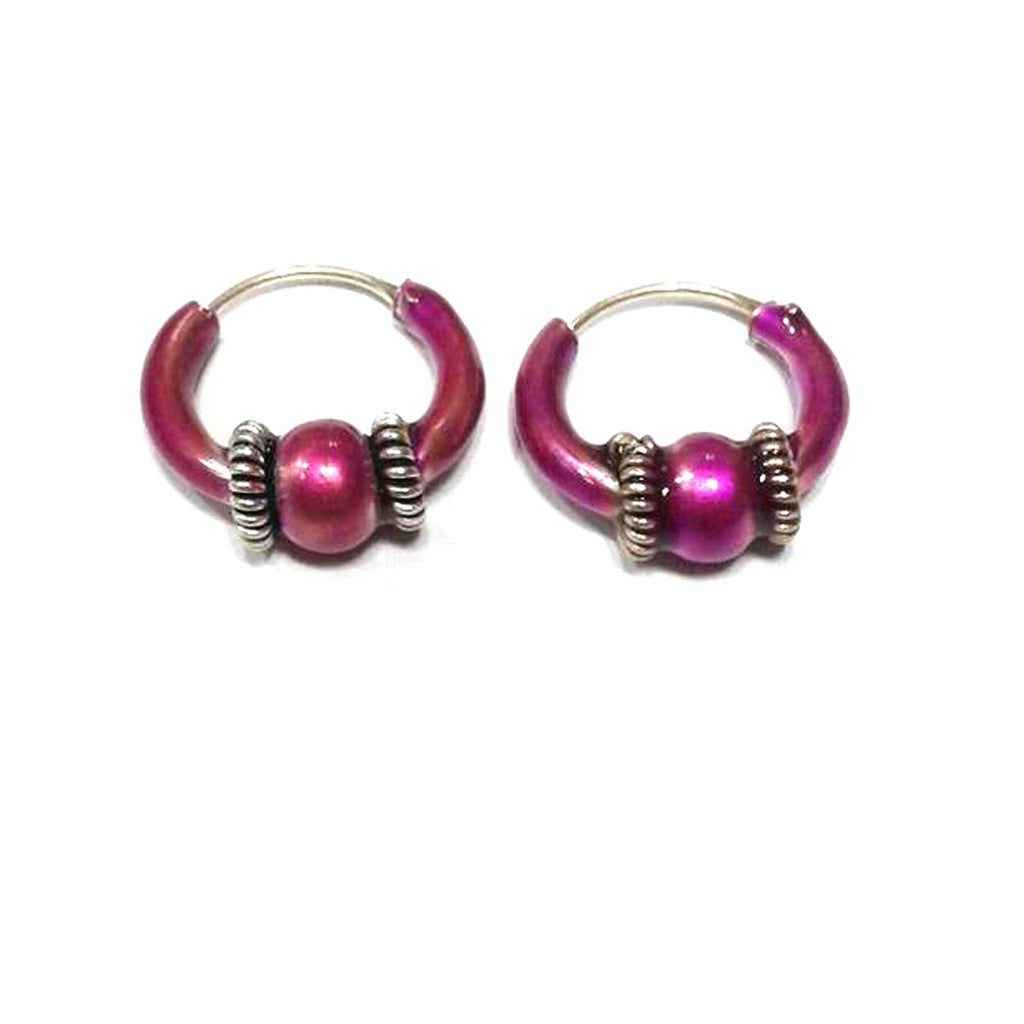 atjewels 925 Sterling Silver With Purple Color Enamel Hoop Earrings For Kid's & Women's MOTHER'S DAY SPECIAL OFFER - atjewels.in
