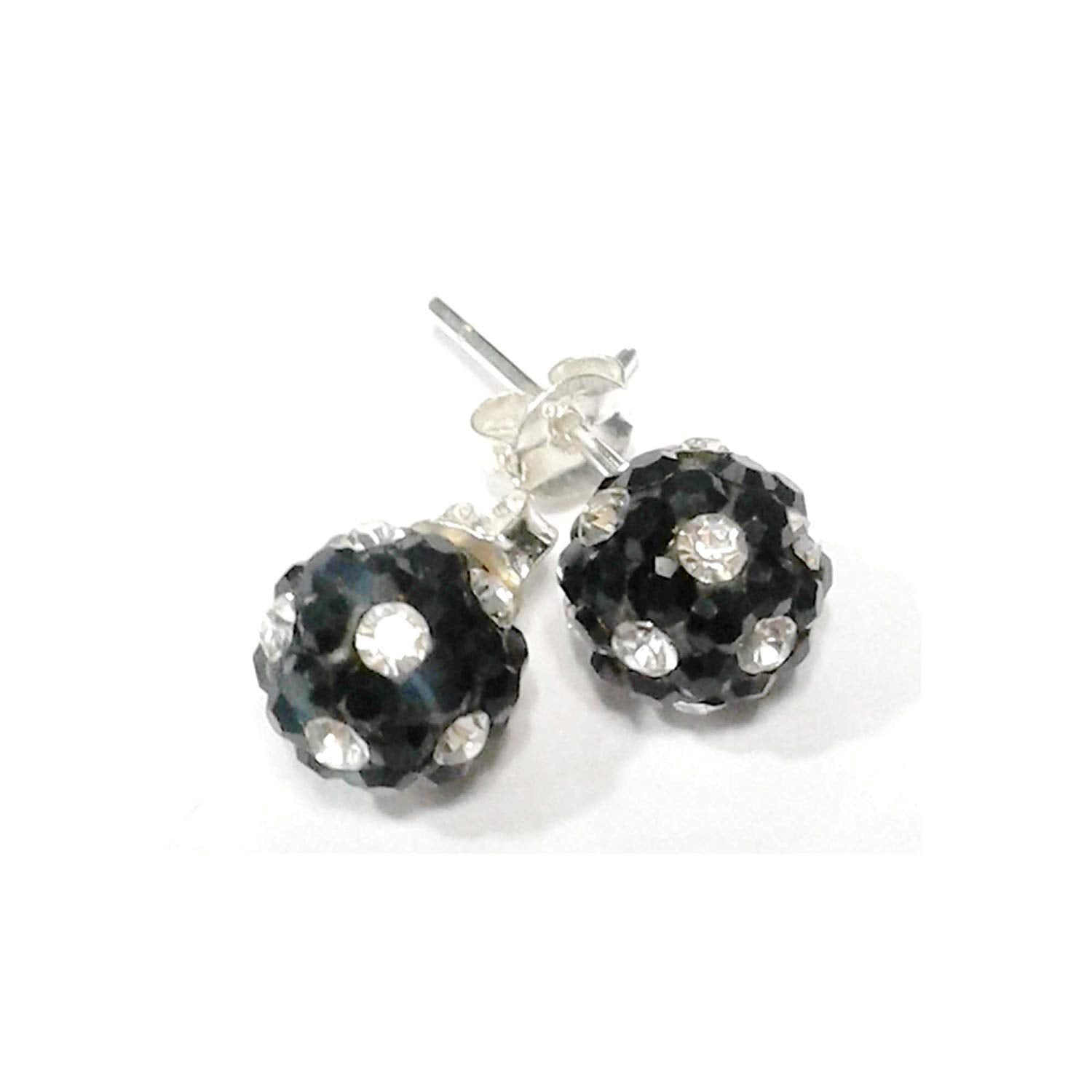 atjewels Round Cut Crystal Sterling Silver Pave Ball Stud Earrings, Crystal Fireball Disco Ball Earrings 1 Pair For Girl's and Women's Fancy Party Wear Earrings - atjewels.in