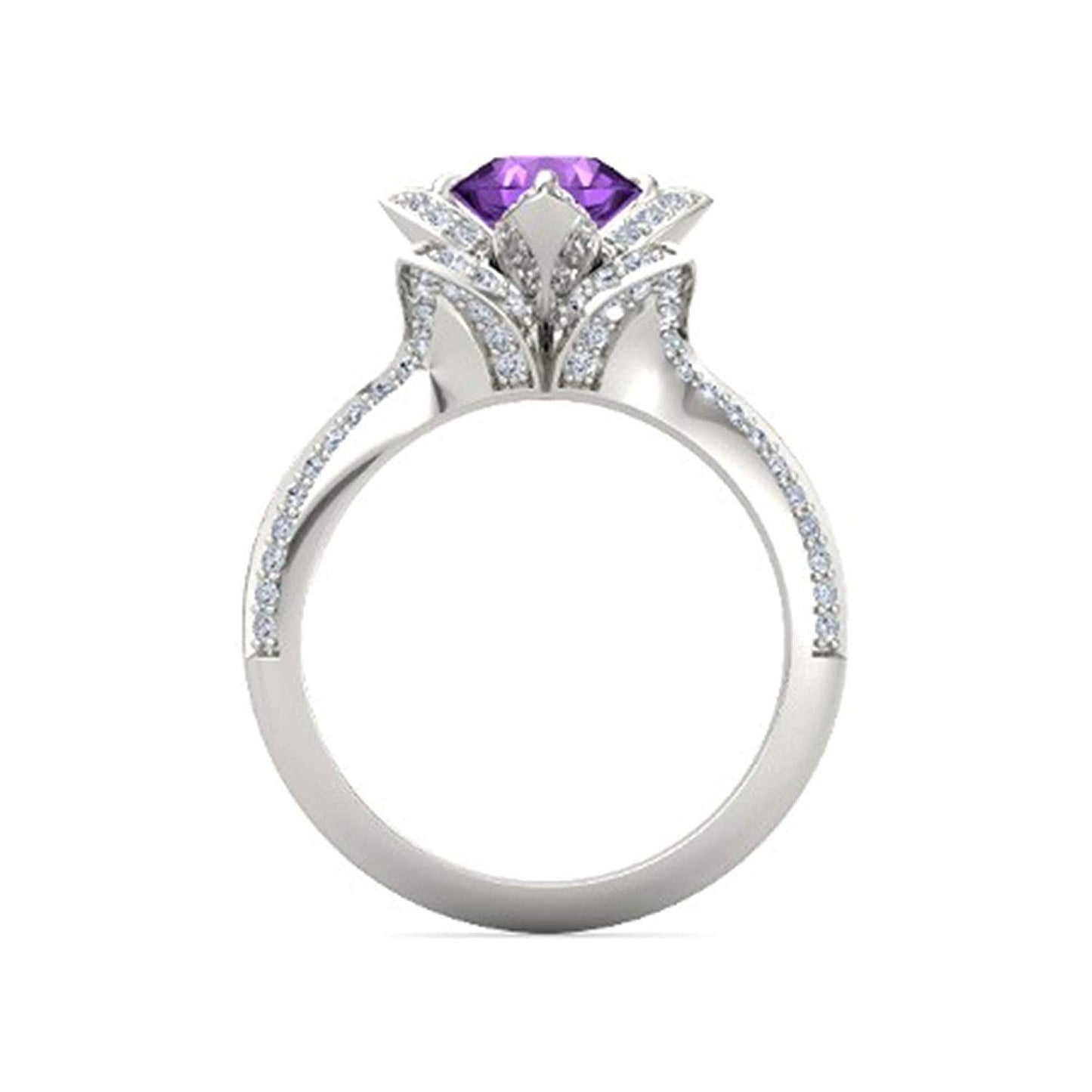 atjewels 925 Sterling Silver Round Cut Multi-Color Gemstone With White Czubic Zircon Lotus Ring For Women's MOTHER'S DAY SPECIAL OFFER - atjewels.in