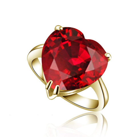 atjewels Heart Cut Red Garnet 14k Yellow Gold Plated Sterling Silver Heart Ring for Women's & Girl's Mother's Day Special Offer - atjewels.in