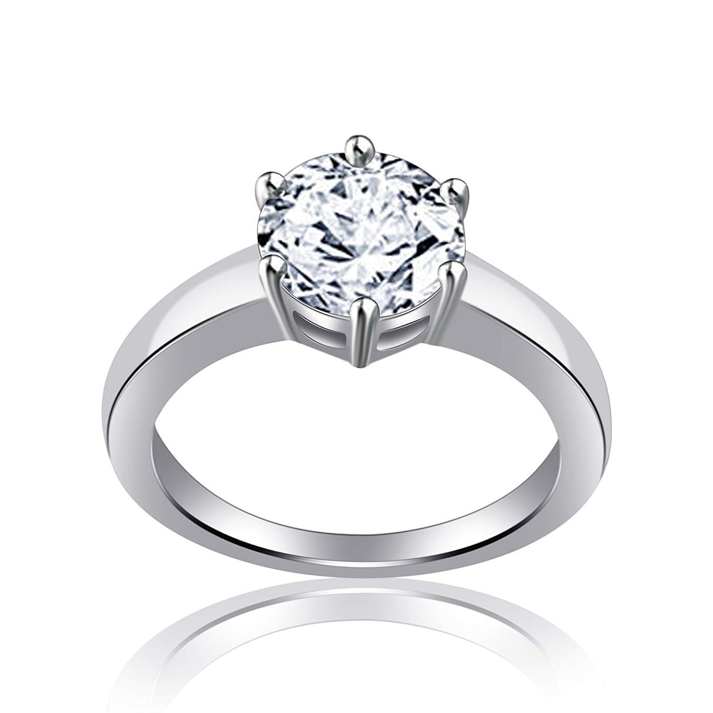 Anopchand Tilokchand Jewellers Round Cut White Diamond 14K White Gold Plated Prong Set Solitaire Engagement Wedding Ring Cubic Zirconia Women's - atjewels.in