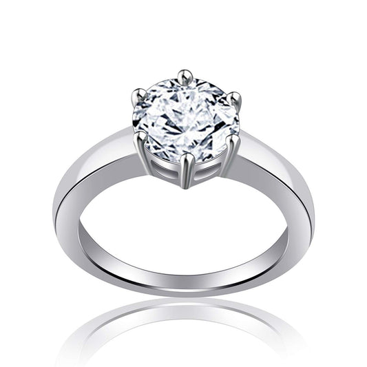 Anopchand Tilokchand Jewellers Round Cut White Diamond 14K White Gold Plated Prong Set Solitaire Engagement Wedding Ring Cubic Zirconia Women's - atjewels.in