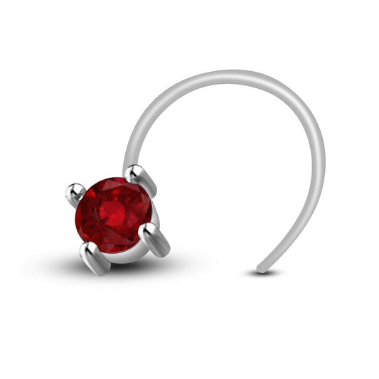 atjewels 14K White Gold Over .925 Sterling Silver With Round Red Garnet Nose Pin for Women Girls - atjewels.in
