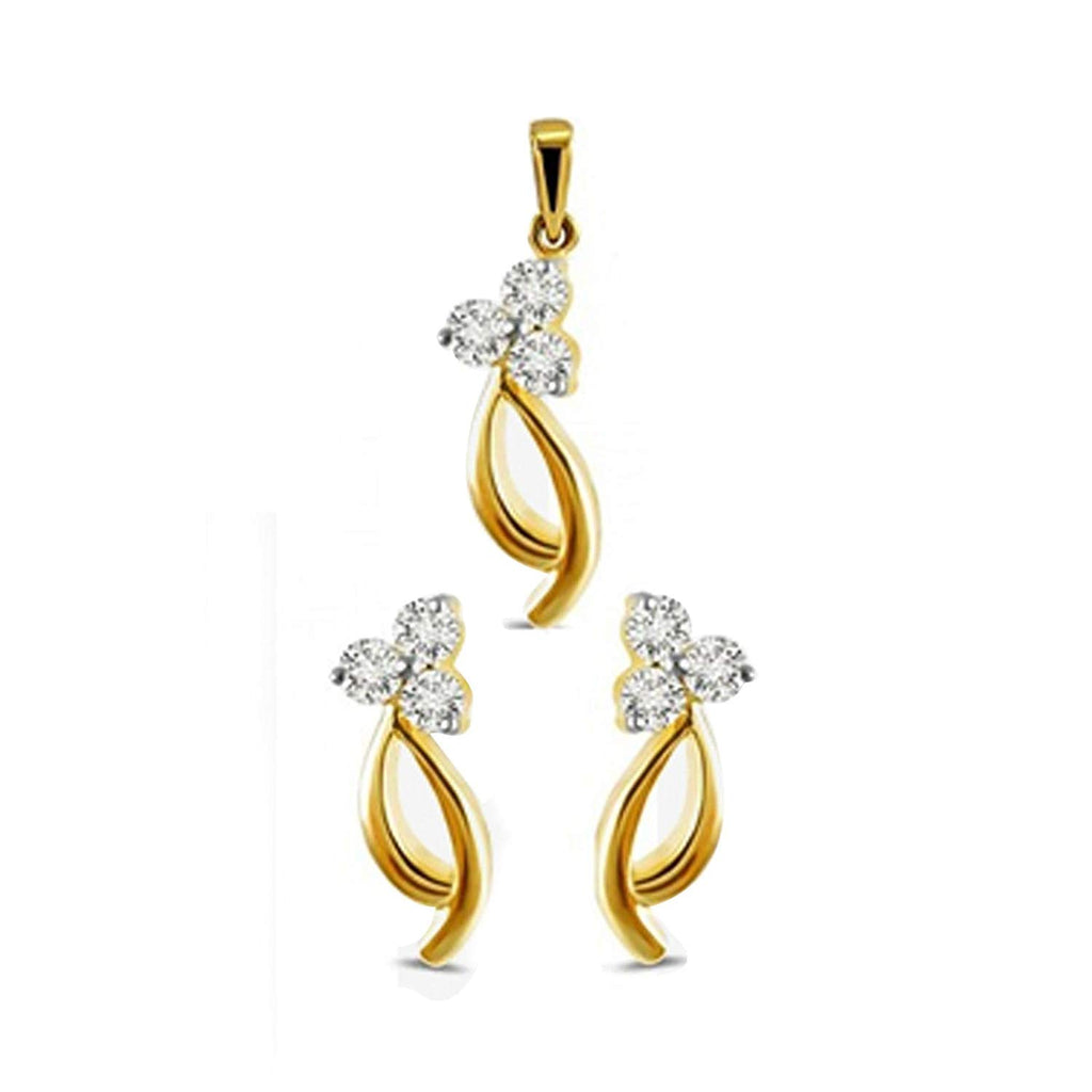 Valentine Day 14k Yellow Gold Over 925 Sterling CZ Leaf Pendant & Earring Set MOTHER'S DAY SPECIAL OFFER - atjewels.in