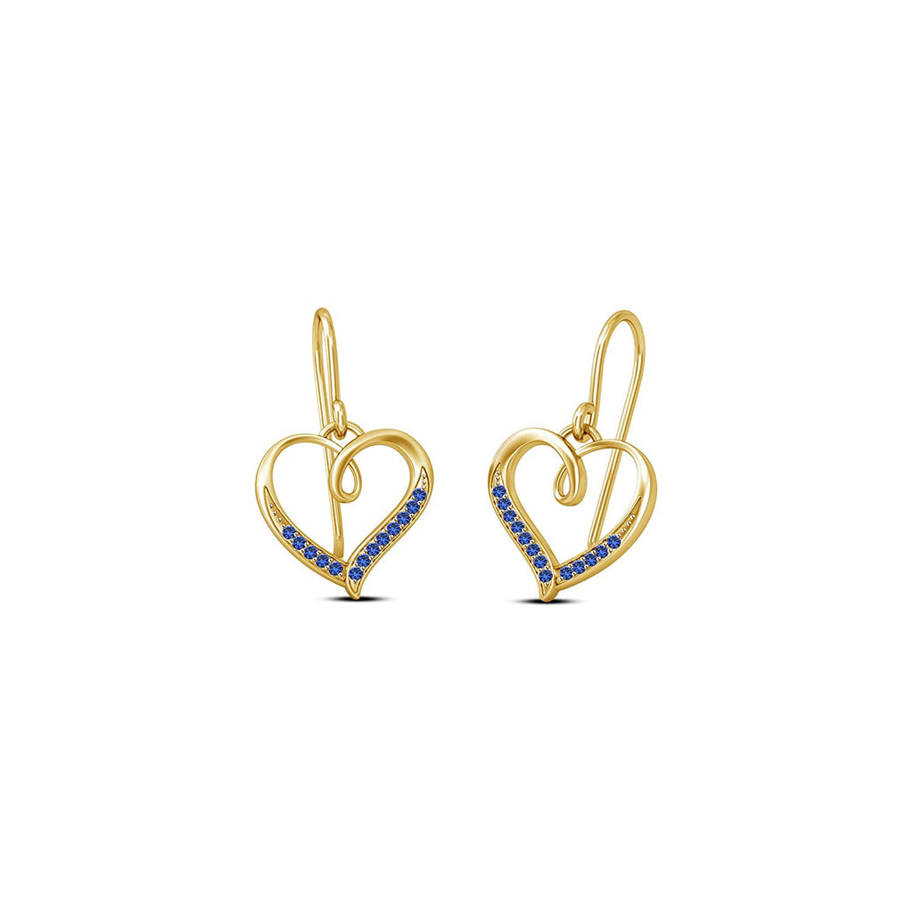 atjewels 14K Yellow Gold Plated on 925 Silver Round Blue Sapphire Heart Hook Earrings for Women's MOTHER'S DAY SPECIAL OFFER - atjewels.in