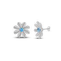 atjewels Round Cut Blue Aquamarine .925 Sterling Silver Flower Stud Earrings Girls & Wome's For MOTHER'S DAY SPECIAL OFFER - atjewels.in