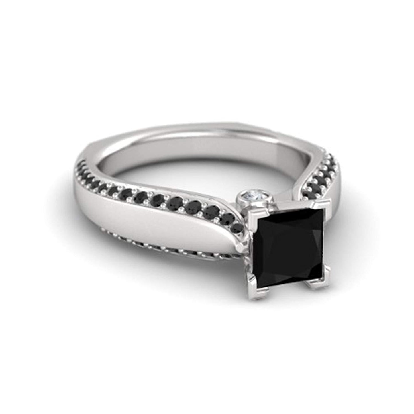 atjewels Solid 925 Sterling Silver Black CZ  Princess J Engagement Ring MOTHER'S DAY SPECIAL OFFER - atjewels.in