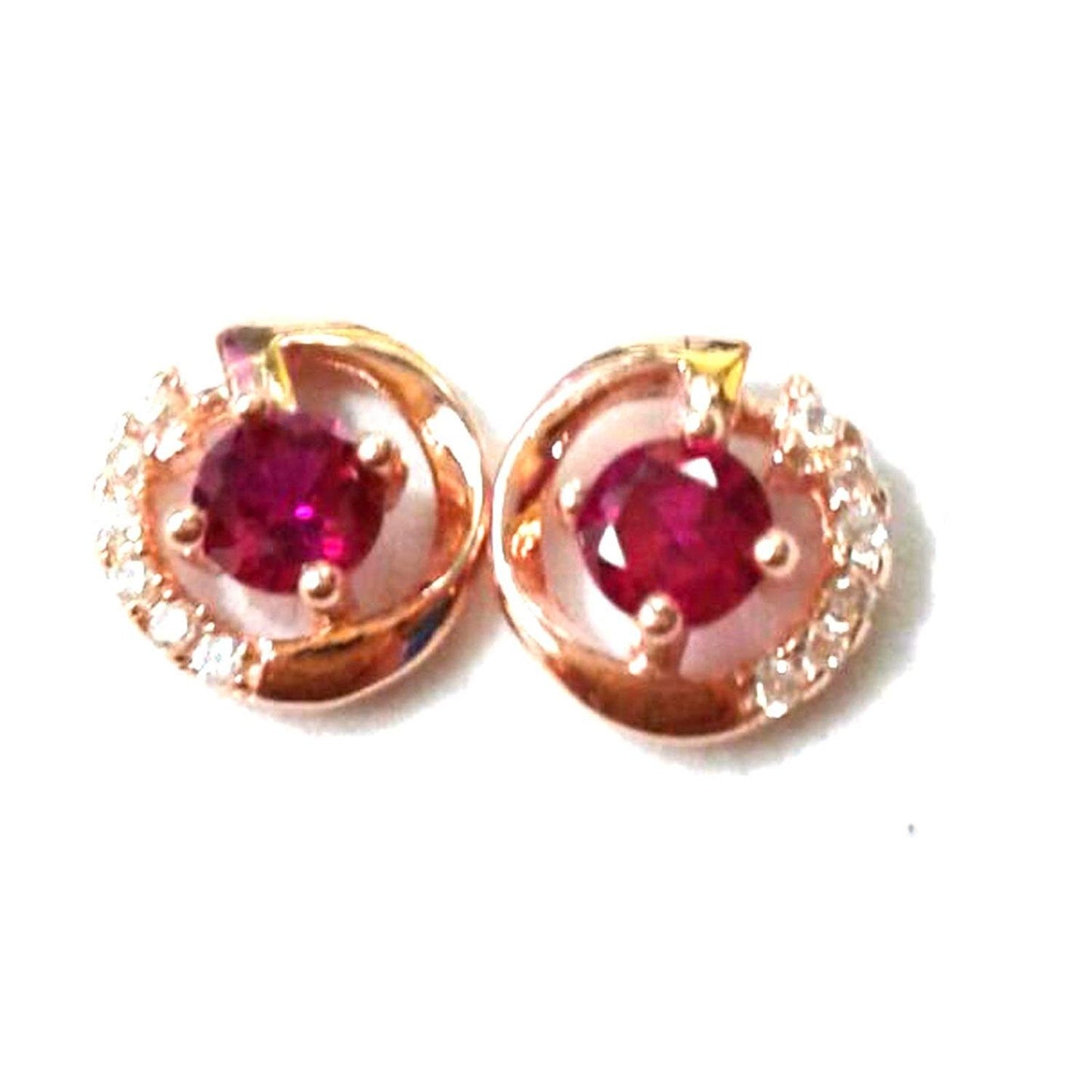 atjewels Round Cut Red Ruby & White CZ 14k Rose Gold Over 925 Sterling Silver Stud Earrings For Girl's and Women's For MOTHER'S DAY SPECIAL OFFER - atjewels.in