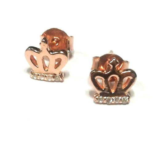 atjewels Round Cut White CZ 14k Rose Gold Over 925 Sterling Silver Crown Stud Earrings For Girl's and Women's For MOTHER'S DAY SPECIAL OFFER - atjewels.in
