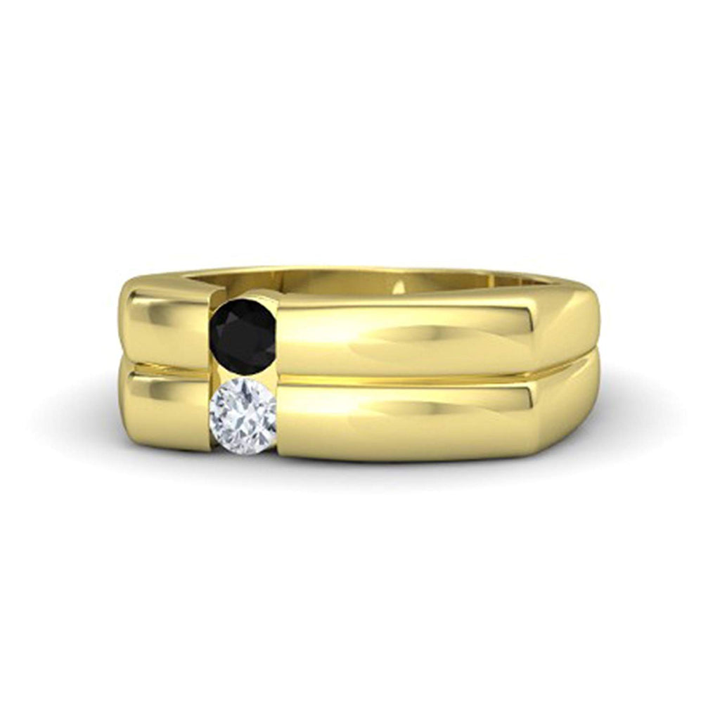 Men's Black & White CZ Wedding Band Ring in Yellow Gold Plated 925 Sterling Silver From atjewels MOTHER'S DAY SPECIAL OFFER - atjewels.in