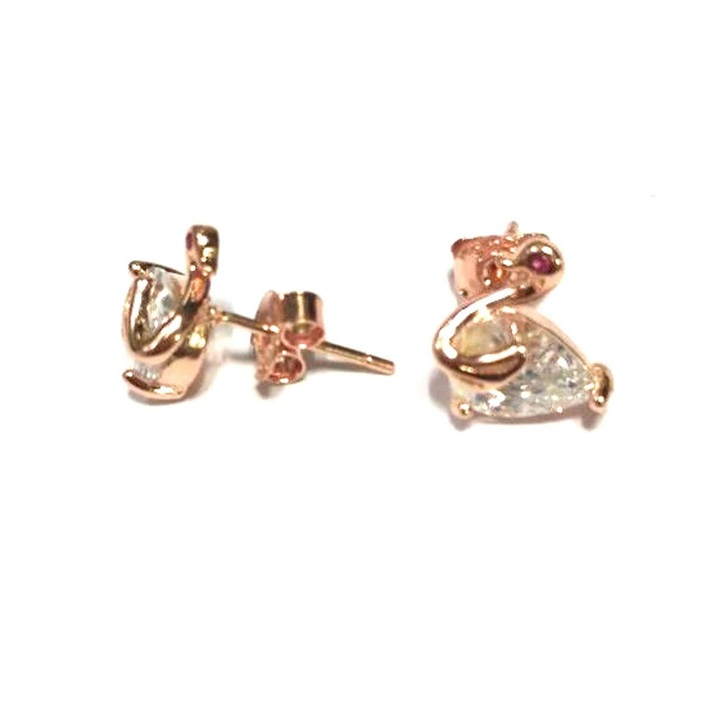 atjewels Pear & Round Cut Pink Sapphire & White CZ 14k Rose Gold Over 925 Sterling Silver Duck Stud Earrings For Girl's and Women's For MOTHER'S DAY SPECIAL OFFER - atjewels.in