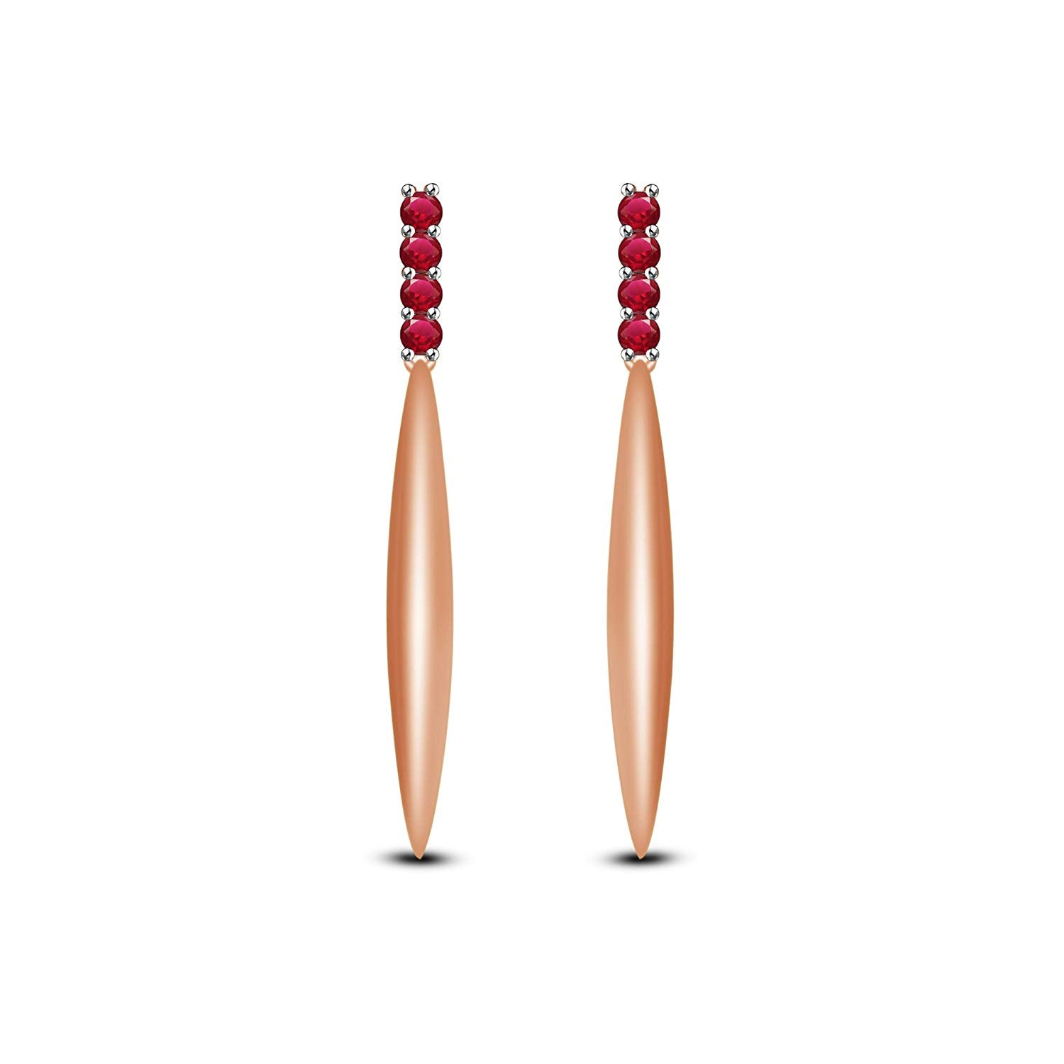 atjewels Fashionable Rose Gold over .925 Sterling Silver Round Ruby Diamond Dangle Earrings For Women's MOTHER'S DAY SPECIAL OFFER - atjewels.in