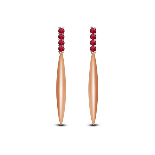 atjewels Fashionable Rose Gold over .925 Sterling Silver Round Ruby Diamond Dangle Earrings For Women's MOTHER'S DAY SPECIAL OFFER - atjewels.in
