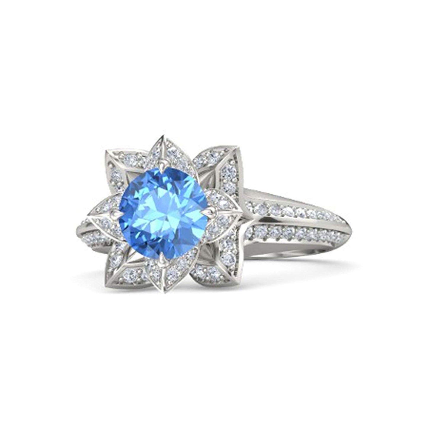 atjewels 925 Sterling Silver Round Cut Multi-Color Gemstone With White Czubic Zircon Lotus Ring For Women's MOTHER'S DAY SPECIAL OFFER - atjewels.in