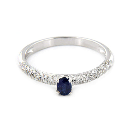 atjewels 14K White Gold Over 925 Silver With Oval Blue Sapphire & White CZ Solitaire W/Accent Ring Size US 6 MOTHER'S DAY SPECIAL OFFER - atjewels.in