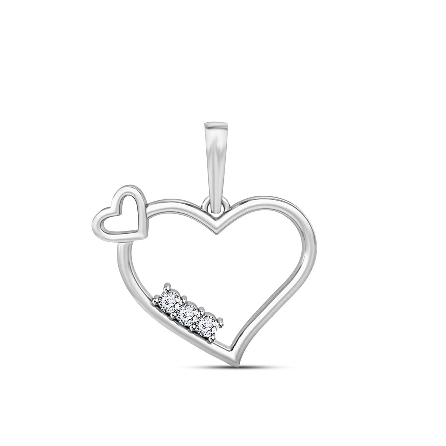 atjewels 18K White Gold Plated On 925 Sterling White CZ Heart Pendant Without Chain MOTHER'S DAY SPECIAL OFFER - atjewels.in