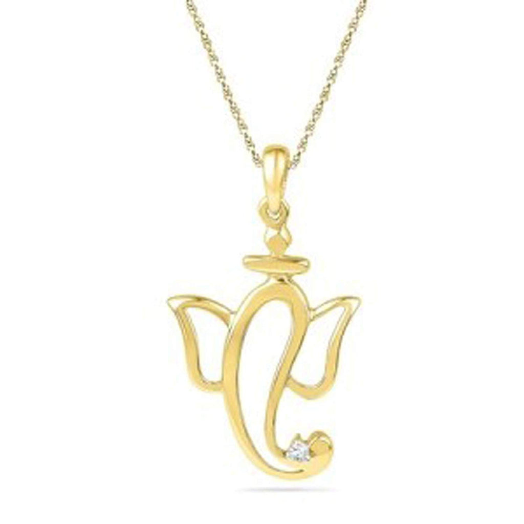 atjewels Ganesh Festival Special 14K Two Tone Gold Plated .925 Steling Silver Round Cut White Cubic Zirconia Without Chain Ganesh Pendant MOTHER'S DAY SPECIAL OFFER - atjewels.in
