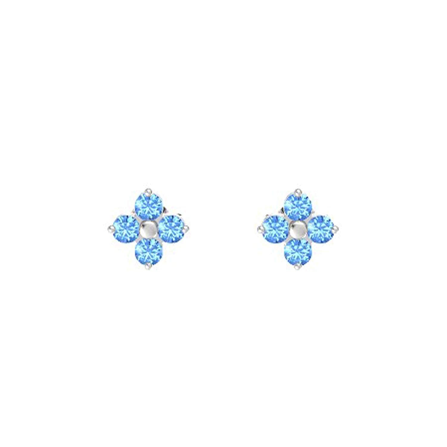atjewels 14K White Over 925 Sterling Round Aquamarine Flower Stud Earrings MOTHER'S DAY SPECIAL OFFER - atjewels.in
