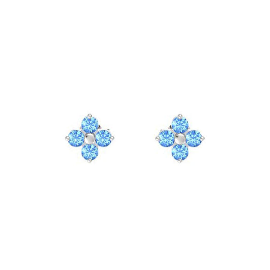 atjewels 14K White Over 925 Sterling Round Aquamarine Flower Stud Earrings MOTHER'S DAY SPECIAL OFFER - atjewels.in