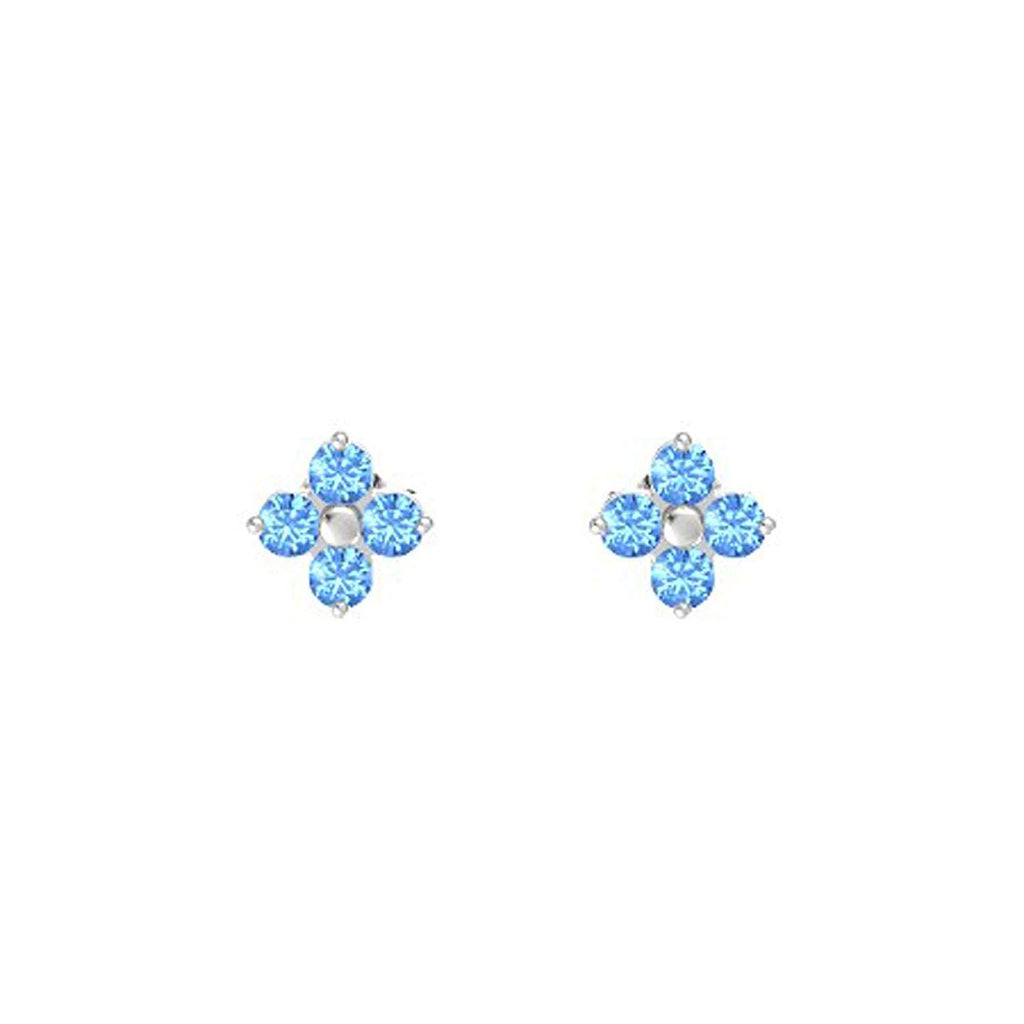 atjewels 14K White Over 925 Sterling Round Aquamarine Flower Stud Earrings MOTHER'S DAY SPECIAL OFFER - atjewels.in