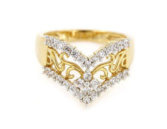 atjewels 0.5 CT White Cubic Zirconia with 18K Yellow Gold Plated Sterling Silver Round Cut V Shaped Wedding Ring MOTHER'S DAY SPECIAL OFFER - atjewels.in