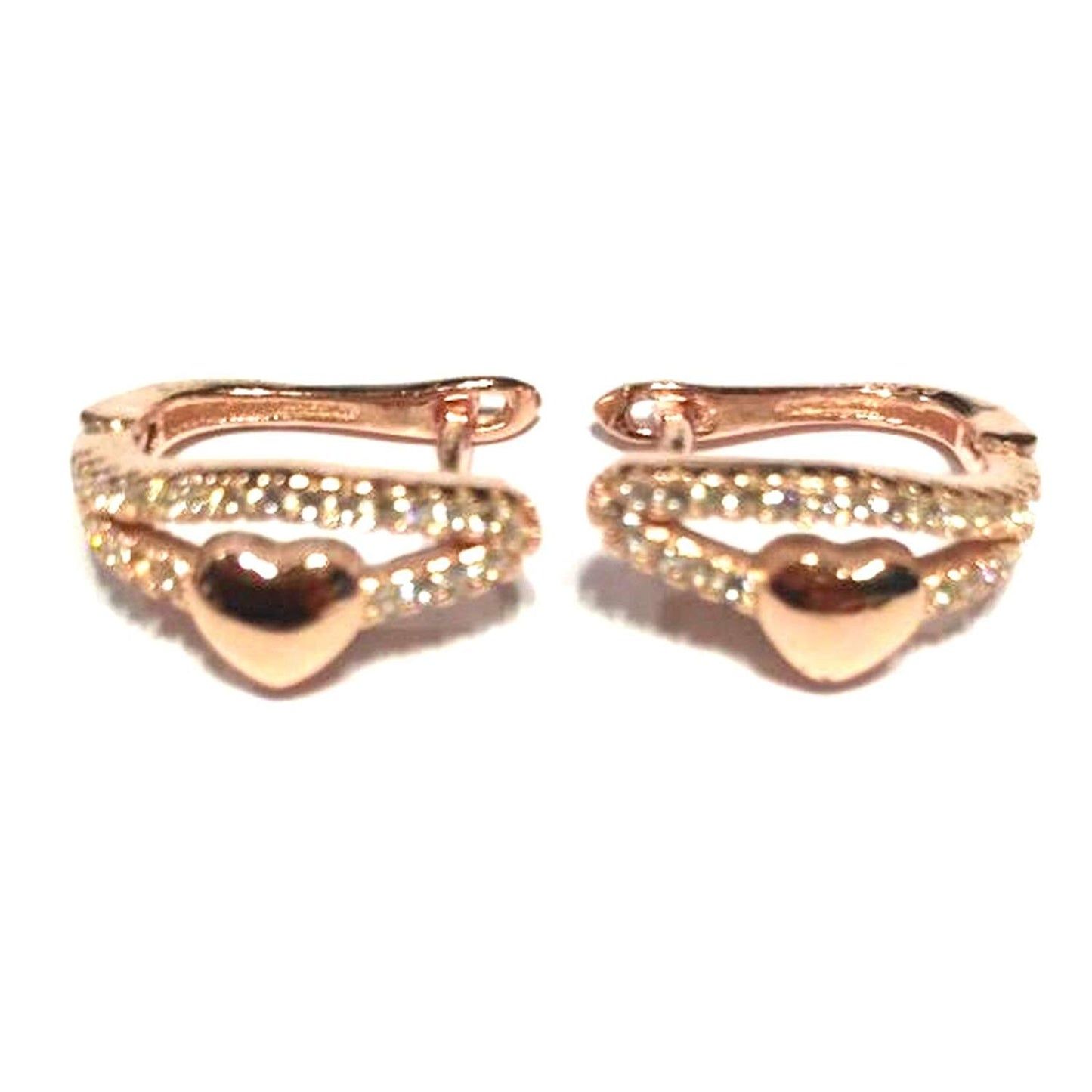 atjewels Round Cut White CZ 14k Rose Gold Over 925 Sterling Silver Heart Hoop Earrings For Girl's and Women's For MOTHER'S DAY SPECIAL OFFER - atjewels.in