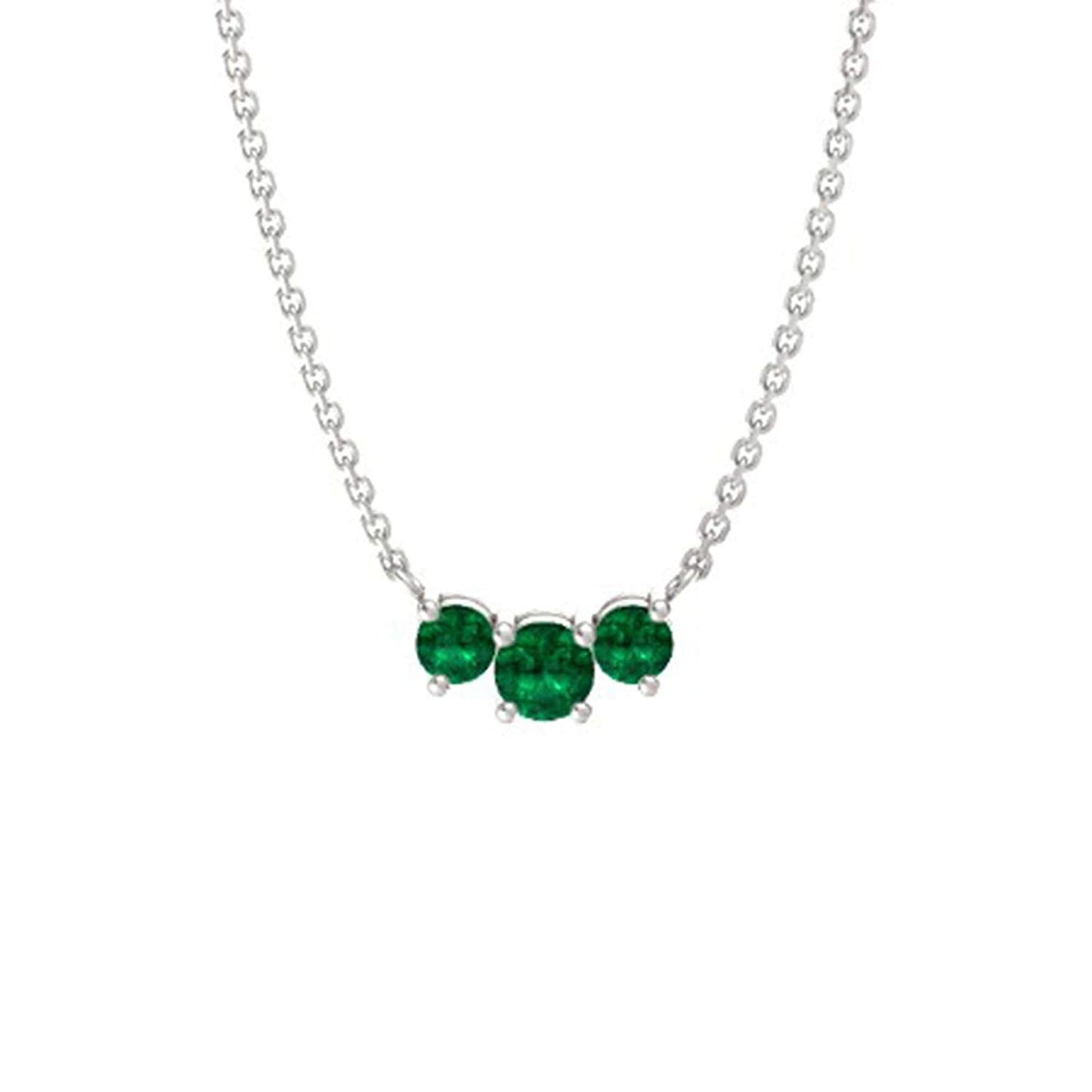 atjewels 14k White Gold Over .925 Sterling Silver Rund Cut Green Emerald Three Stone Pendant MOTHER'S DAY SPECIAL OFFER - atjewels.in