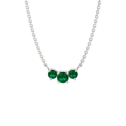 atjewels 14k White Gold Over .925 Sterling Silver Rund Cut Green Emerald Three Stone Pendant MOTHER'S DAY SPECIAL OFFER - atjewels.in