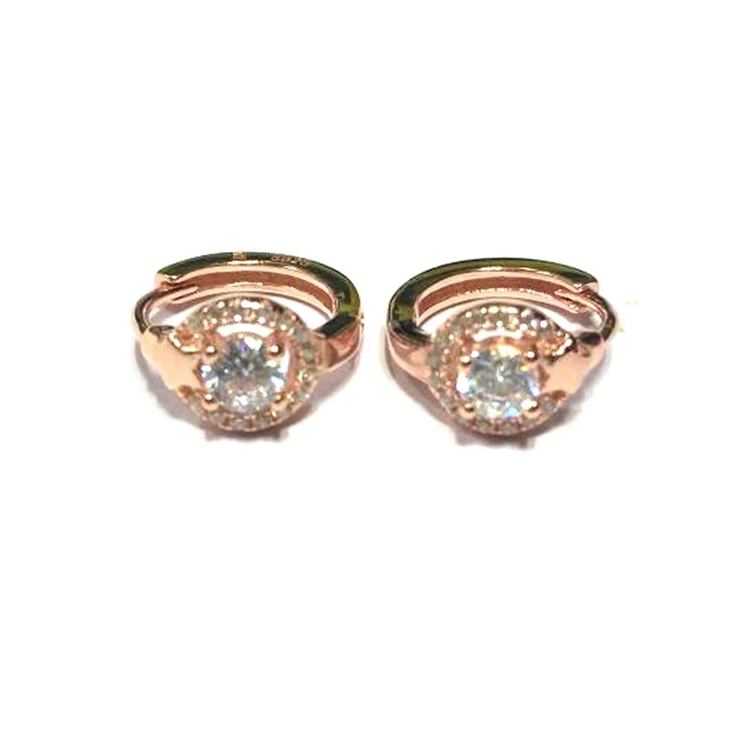 atjewels Round Cut White CZ 14k Rose Gold Over 925 Sterling Silver Hoop Earrings For Girl's and Women's For MOTHER'S DAY SPECIAL OFFER - atjewels.in