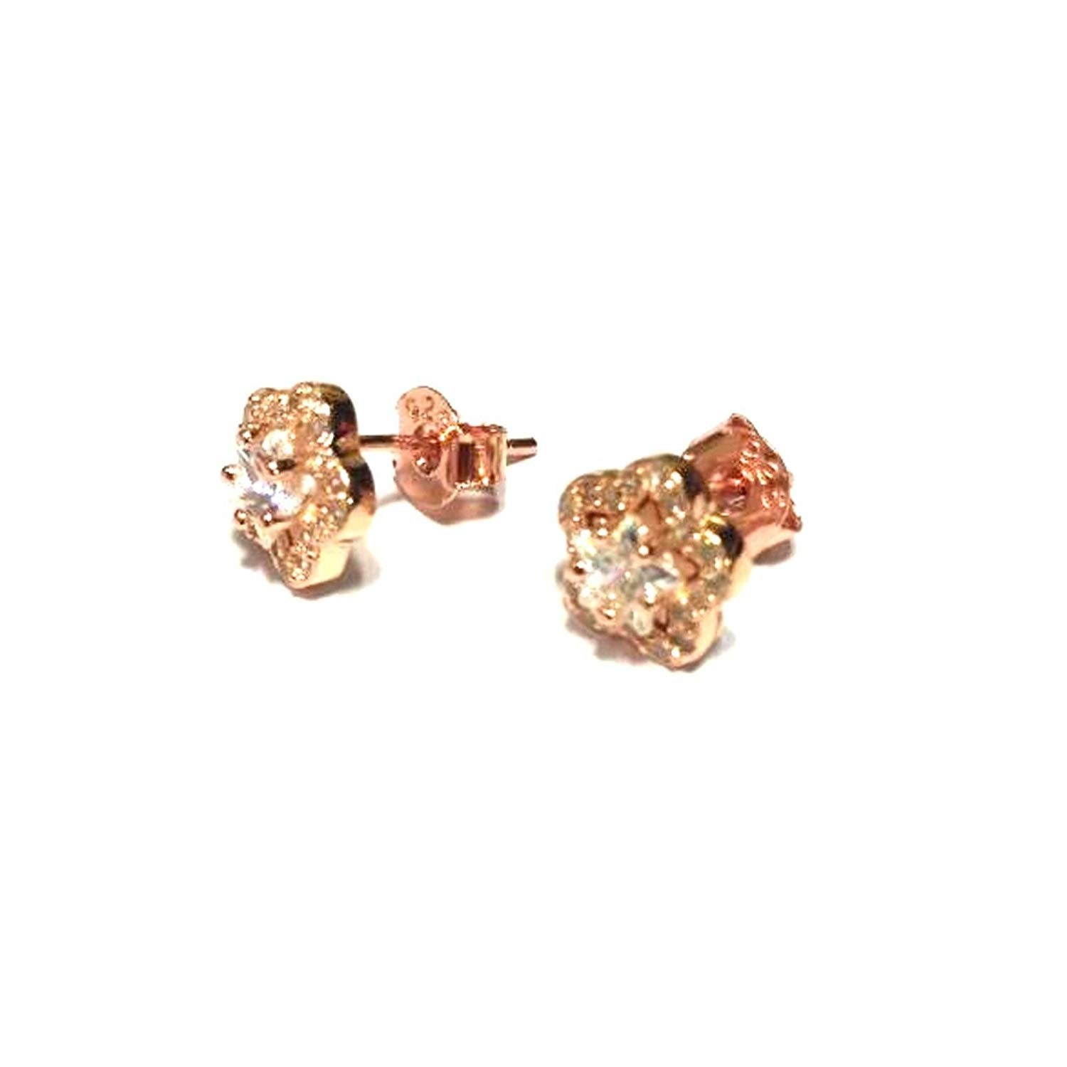 atjewels Round Cut White CZ 14k Rose Gold Over 925 Sterling Silver Flower Stud Earrings For Girl's and Women's For MOTHER'S DAY SPECIAL OFFER - atjewels.in