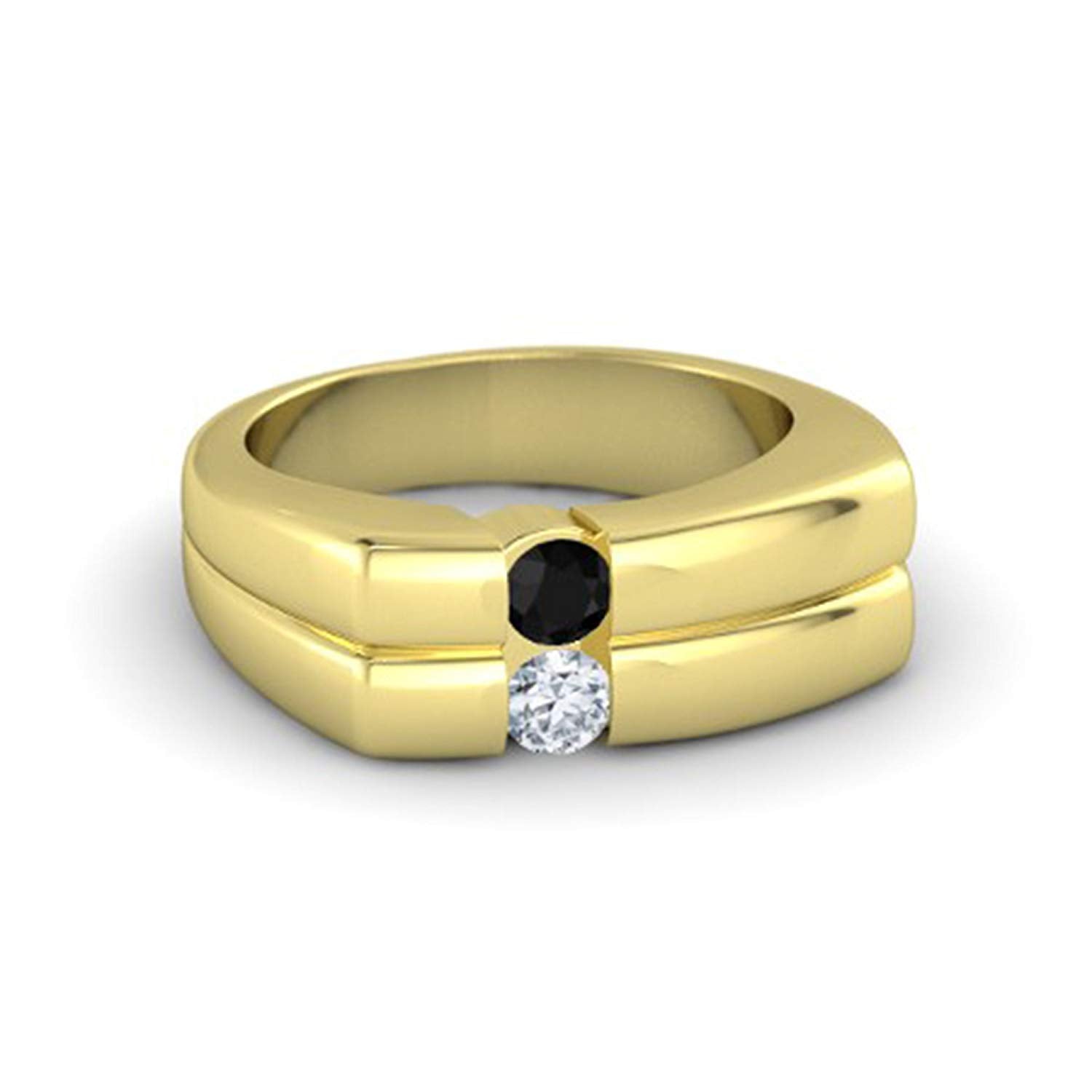 Men's Black & White CZ Wedding Band Ring in Yellow Gold Plated 925 Sterling Silver From atjewels MOTHER'S DAY SPECIAL OFFER - atjewels.in