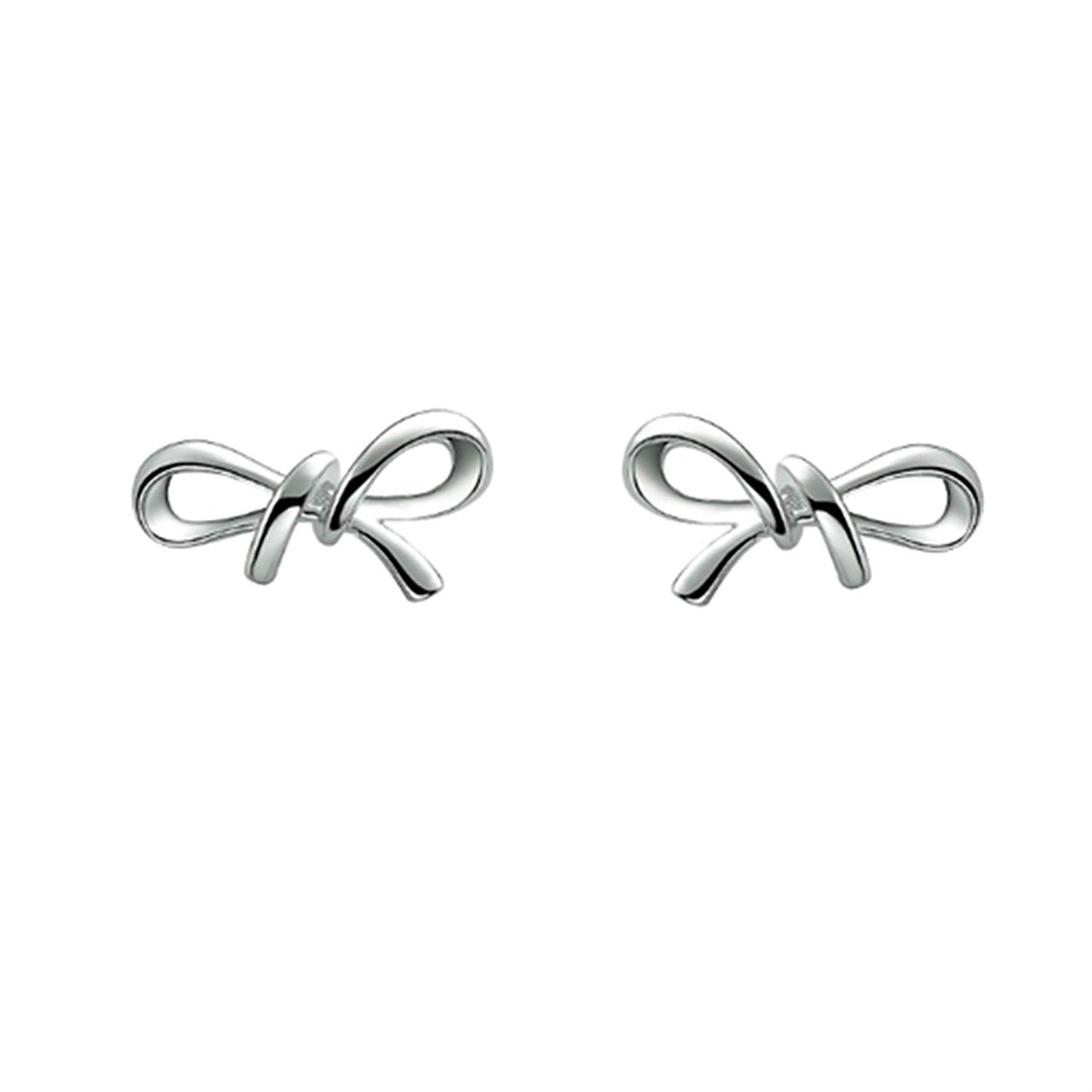 atjewels Plain Bow Stud Earrings in 14K White Gold Over 925 Sterling Silver For Women's Gift MOTHER'S DAY SPECIAL OFFER - atjewels.in