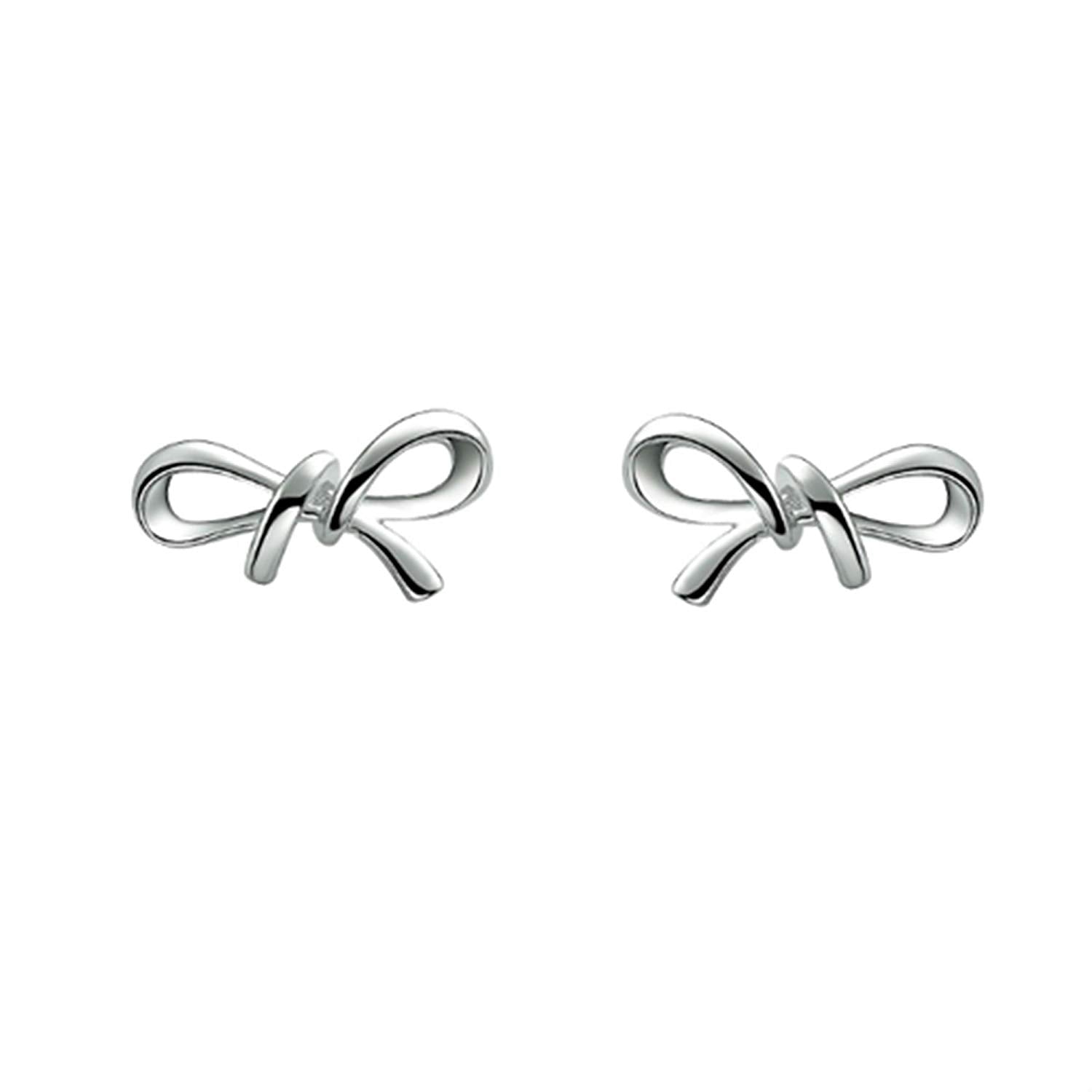 atjewels Plain Bow Stud Earrings in 14K White Gold Over 925 Sterling Silver For Women's Gift MOTHER'S DAY SPECIAL OFFER - atjewels.in