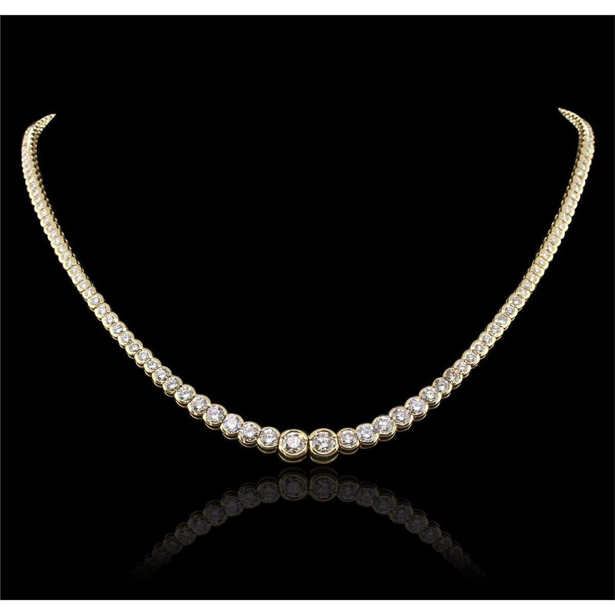 50 CT Bezel Set Round Cut Cubic Zironia 14K Solid Yellow Gold Over 925 Sterling Silver Tennis 16" Necklace - atjewels.in