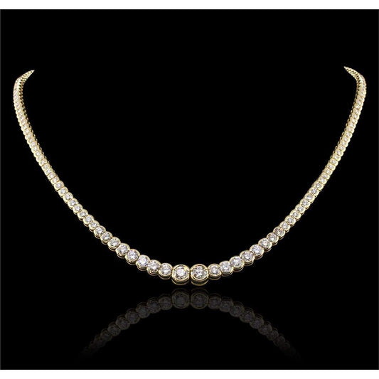 50 CT Bezel Set Round Cut Cubic Zironia 14K Solid Yellow Gold Over 925 Sterling Silver Tennis 16" Necklace - atjewels.in