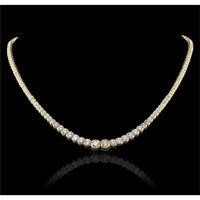 50 CT Bezel Set Round Cut Cubic Zironia 14K Solid Yellow Gold Over 925 Sterling Silver Tennis 16" Necklace - atjewels.in