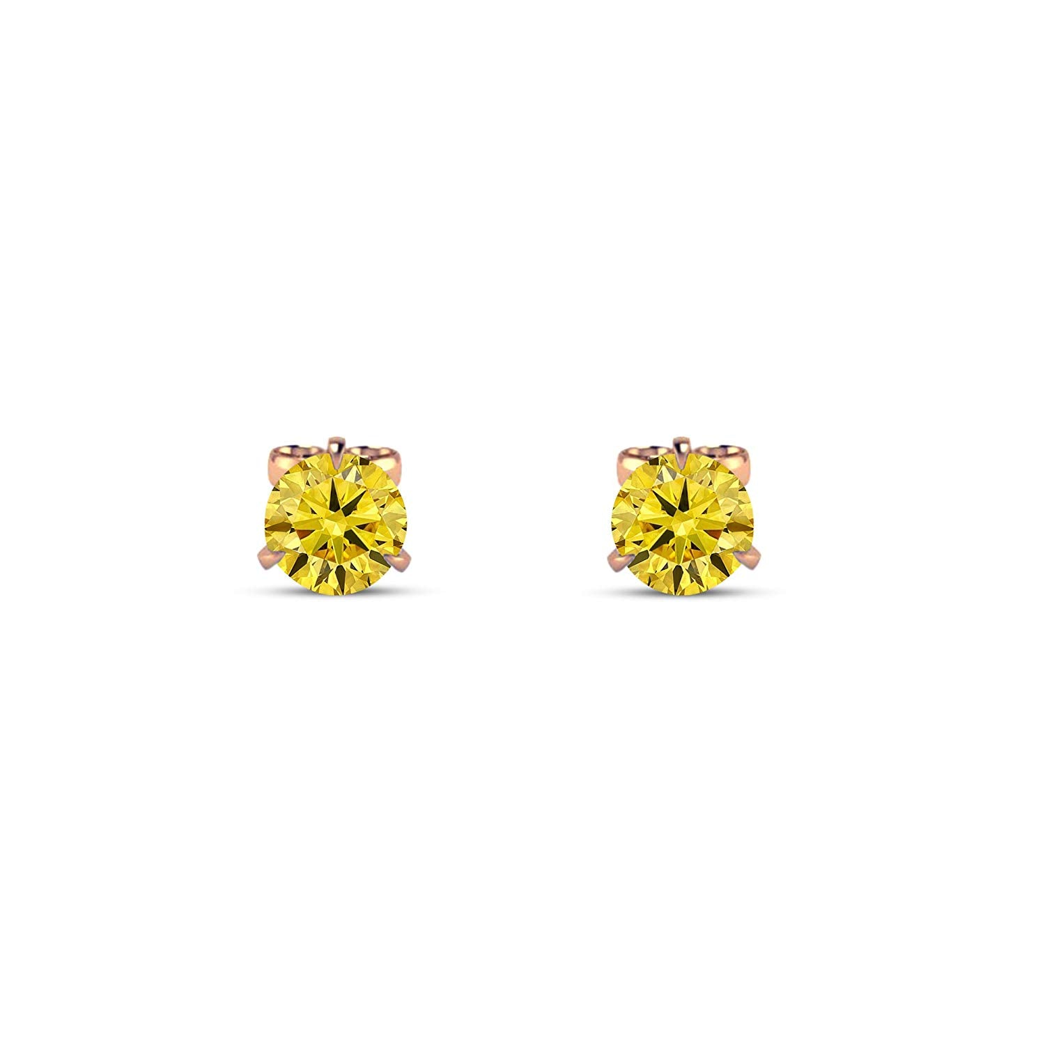 atjewels Beautiful 18K Rose Gold Over .925 Sterling Silver Round Cut Yellow Sapphire Wedding Stud Earrings MOTHER'S DAY SPECIAL OFFER - atjewels.in