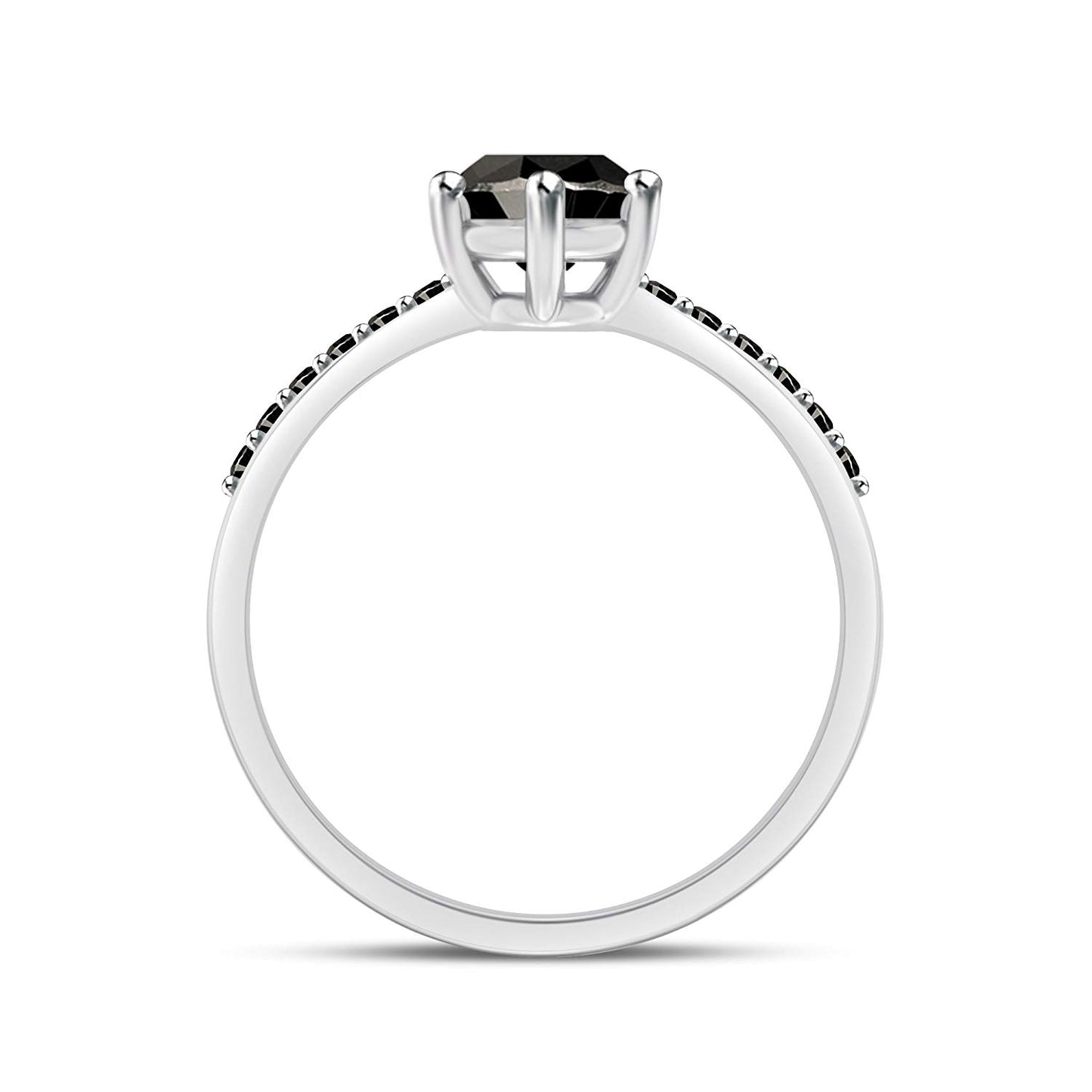 atjewels 14K White Gold Over 925 Sterling Silver Round Black Zirconia Halo Engagement Ring Size 7 For Women's MOTHER'S DAY SPECIAL OFFER - atjewels.in