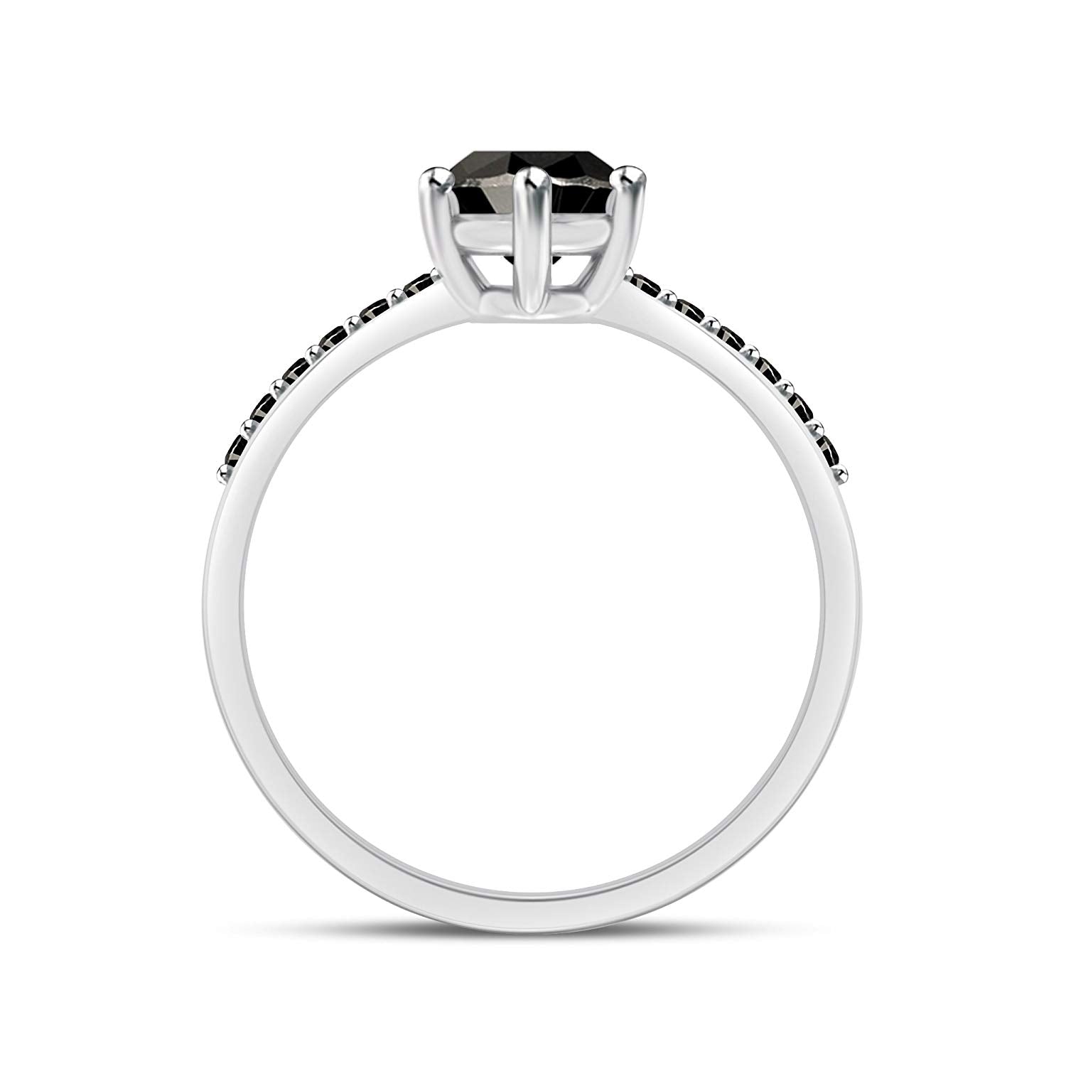atjewels 14K White Gold Over 925 Sterling Silver Round Black Zirconia Halo Engagement Ring Size 7 For Women's MOTHER'S DAY SPECIAL OFFER - atjewels.in