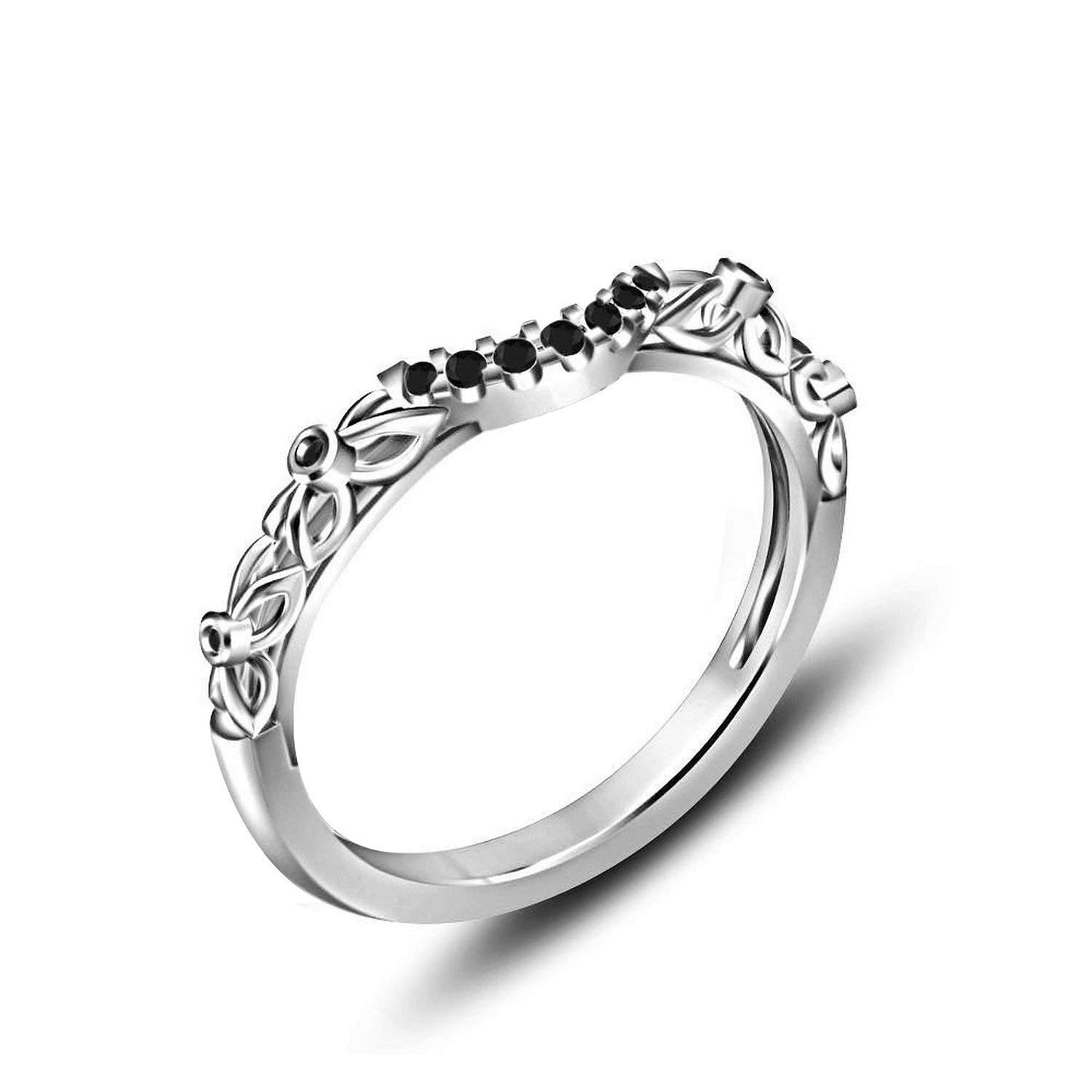 atjewels 14k White Gold Over 925 Silver Black CZ Princess Snow White Engagement Band Ring Size US 10 MOTHER'S DAY SPECIAL OFFER - atjewels.in