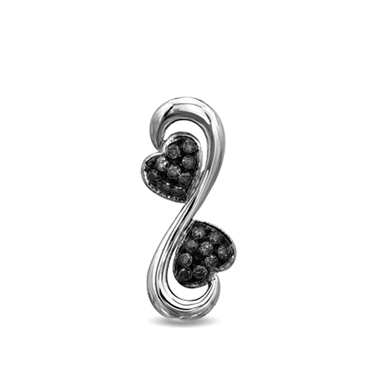 atjewels Bypass Heart Pendant 14K Twotone Gold Over 925 Sterling silver Round Black Zirconia For Women's MOTHER'S DAY SPECIAL OFFER - atjewels.in