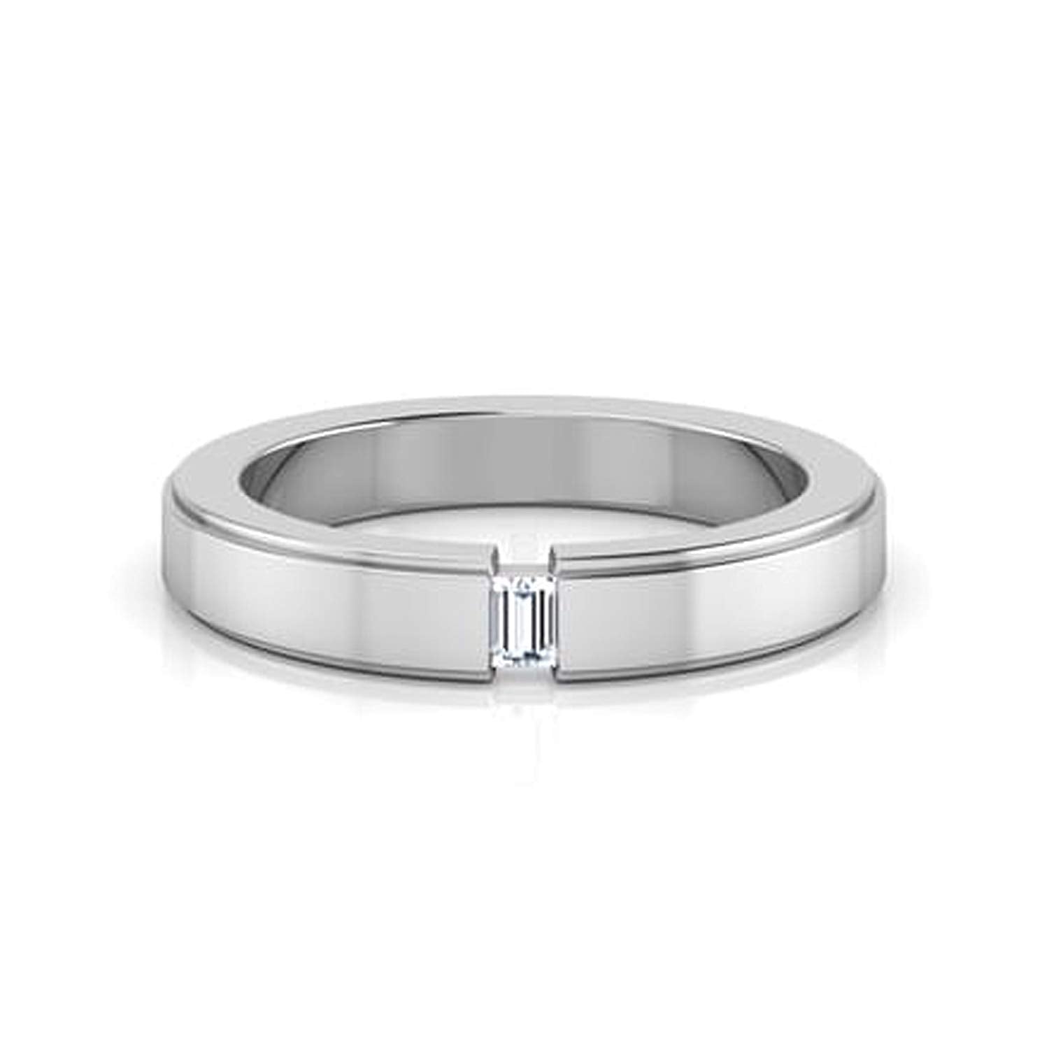 atjewels 14K White Gold Over 925 Sterling with White Baguette Zirconia Solitaire Band Ring (8) MOTHER'S DAY SPECIAL OFFER - atjewels.in