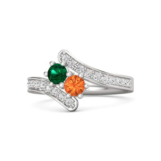 atjewels Round Cut Orange Sapphire, Green Emerald & White CZ .925 Sterling Silver Bypass Ring For Women's and Girl's For Diwali Special - atjewels.in