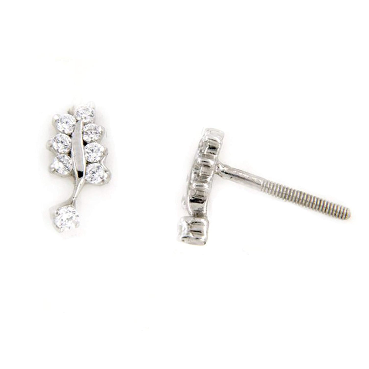 atjewels 18K White Gold Over 925 Sterling Siver White CZ Leaf Stud Earrings MOTHER'S DAY SPECIAL OFFER - atjewels.in