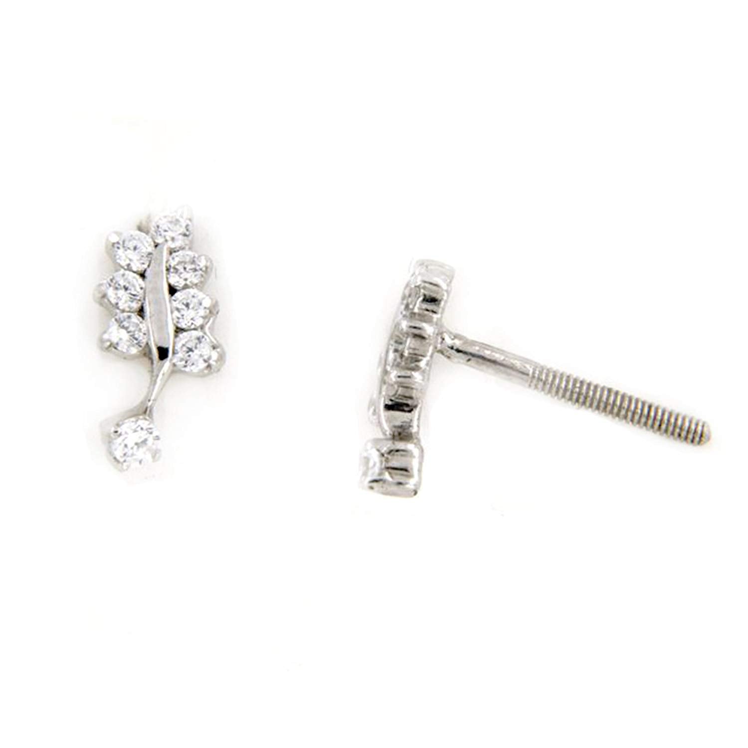 atjewels 18K White Gold Over 925 Sterling Siver White CZ Leaf Stud Earrings MOTHER'S DAY SPECIAL OFFER - atjewels.in