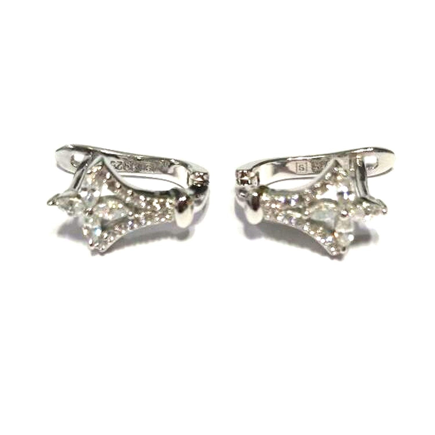 atjewels Round Cut White CZ 925 Sterling Silver Fancy Flower Hoop Earrings For Girl's and Women's For MOTHER'S DAY SPECIAL OFFER - atjewels.in