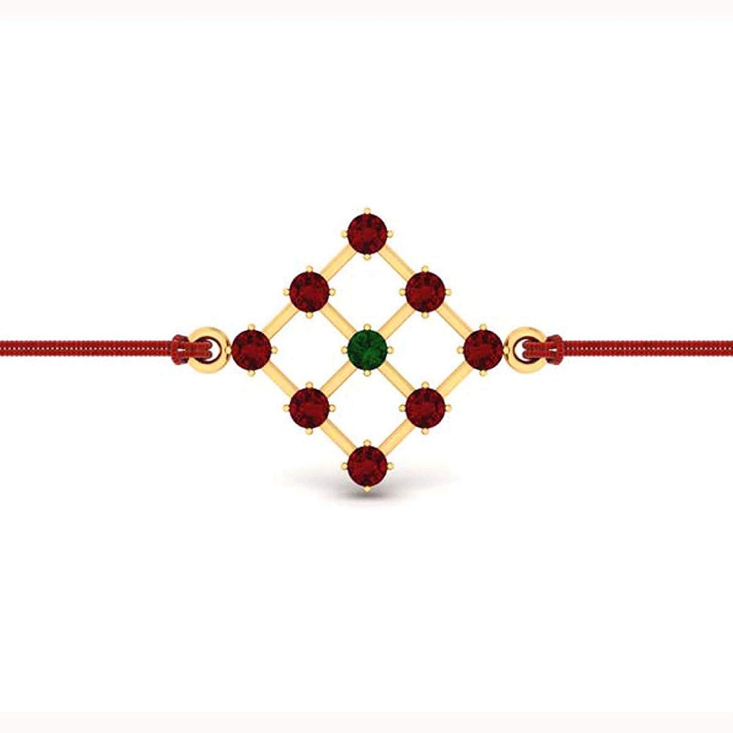 atjewels 14K Yellow Gold Over .925 Sterling Silver Round Cut Green Emerald & Red Garnet Rakhi MOTHER'S DAY SPECIAL OFFER - atjewels.in