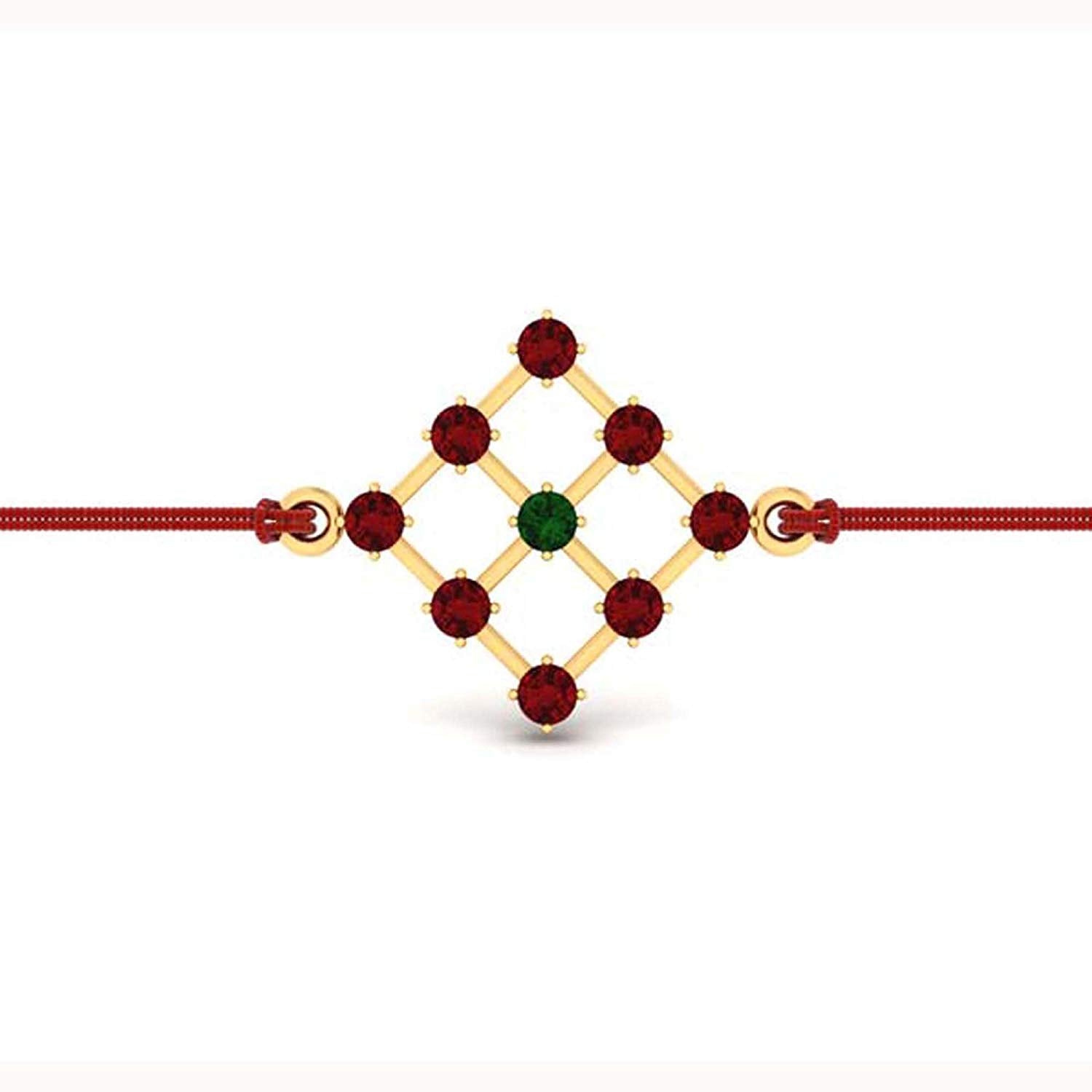atjewels 14K Yellow Gold Over .925 Sterling Silver Round Cut Green Emerald & Red Garnet Rakhi MOTHER'S DAY SPECIAL OFFER - atjewels.in